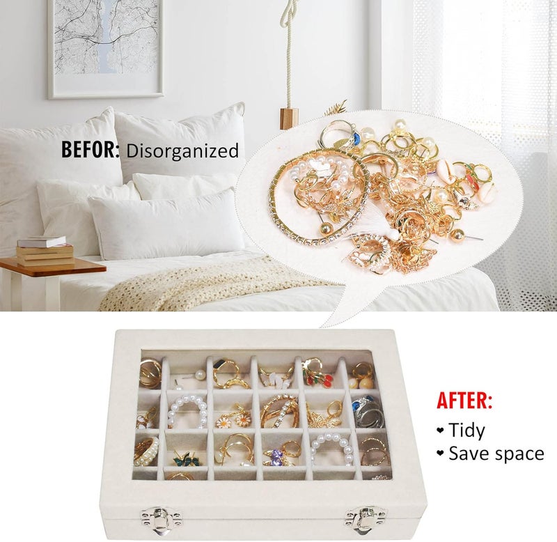 Vicoter Velvet Jewelry Box 24 Grid Organizer for Rings and Earrings - Beige - Image 5