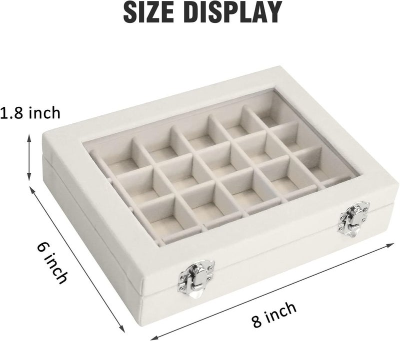 Vicoter Velvet Jewelry Box 24 Grid Organizer for Rings and Earrings - Beige - Image 2