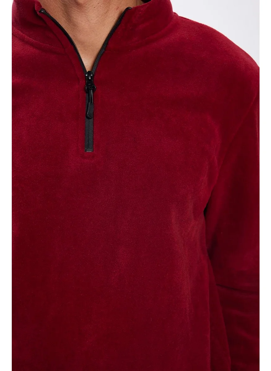 Tudors Men's Stand-Up Collar Non-Pilling Cold-Proof Standard Fit Comfortable Cut Fleece Claret Red Sweatshirt