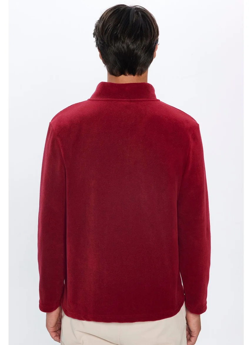 Tudors Men's Stand-Up Collar Non-Pilling Cold-Proof Standard Fit Comfortable Cut Fleece Claret Red Sweatshirt
