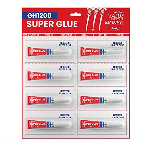 GH1200 4 Gram x 8 Strong Super Glue All Purpose with Anticlog Cap Super Fast Strong Adhesive superglue Cyanoacrylate Glue for Hard Plastics DIY Crafts and Many More - Image 1