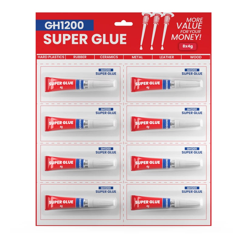 GH1200 4 Gram x 8 Strong Super Glue All Purpose with Anticlog Cap Super Fast Strong Adhesive superglue Cyanoacrylate Glue for Hard Plastics DIY Crafts and Many More - Image 2