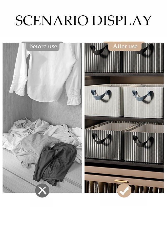 DUNISO 6-Piece Set, Bedroom, Clothes Storage Box, Wardrobe Storage Organizer, Large Foldable Clothing Storage Bag With Handles, And Suitable For Home Bedroom Office, Can Store Shirts, T-Shirts, Children's Jeans, Scarves, Leggings And Baby Clothes, Etc., Gray And White Stripes  - Image 4