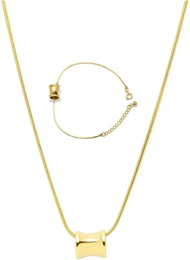 لي كوبر طقم مجوهرات نسائي من الفولاذ المقاوم للصدأ بطلاء ذهبي قلادة + سوار