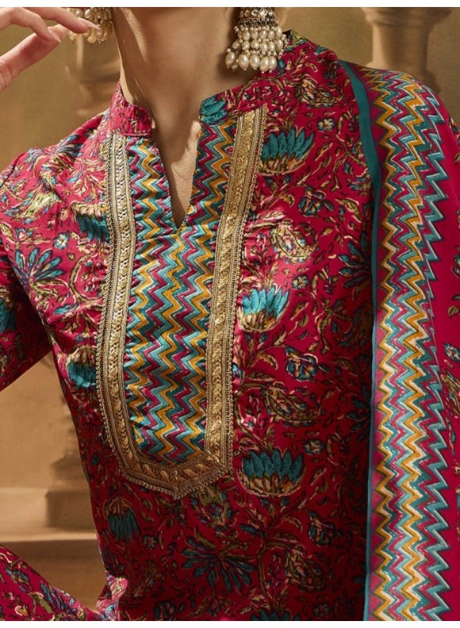 AKS Magenta Silk Gold Foil Printed Suit Set - Image 2