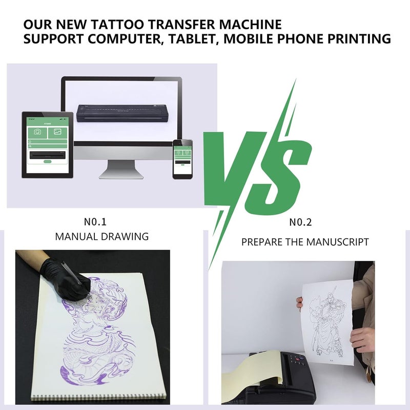 klarako Tattoo Transfer Stencil Machine Copier Printer, Mini Thermal Tattoo Transfer Copier Clear Patterns with 1200mah Battery Tattoo Kit Copier Printer for Tattoo Artist Design (Black) - Image 2
