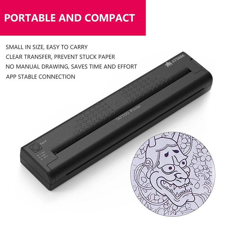 klarako Tattoo Transfer Stencil Machine Copier Printer, Mini Thermal Tattoo Transfer Copier Clear Patterns with 1200mah Battery Tattoo Kit Copier Printer for Tattoo Artist Design (Black) - Image 3