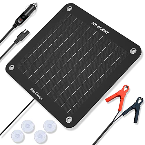 ECO-WORTHY 10W Solar Car Battery Charger Maintainer 12V Waterproof Portable Solar Trickle Charger for Car Truck Boat Lawn Mower RV Trailer Tractor ATV Utility Vehicle Battery - Image 1