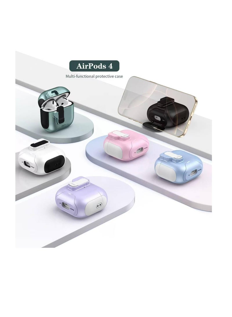 case for AirPods 4th Generation Case with Secure Lock,Shockproof Hard Protective Cover for AirPods 4th Case with Phone Holder,Airpod 4th Cases with Lanyard (White) - Image 2