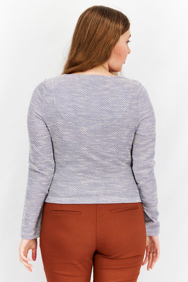 Aqua Women Round Neck Long Sleeves Textured Top, White - Image 3