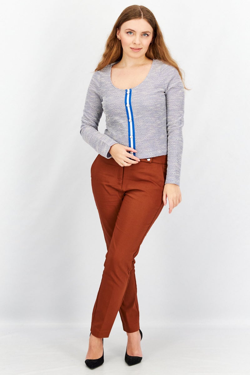 Aqua Women Round Neck Long Sleeves Textured Top, White - Image 4