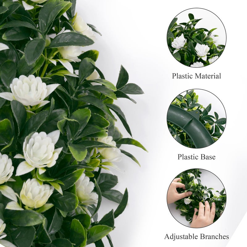 U'Artlines 15" Spring Summer Wreath for Door Green Boxwood Wreath Greenery Hanging Garland for Home Wedding Wall Window Decoration Greenï¼†White - Image 2