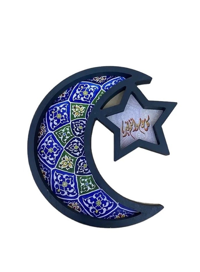2025 Moon Star Shape Wooden Pastry Tray Family Ramadan Party Decoration Blue Color  - Image 1
