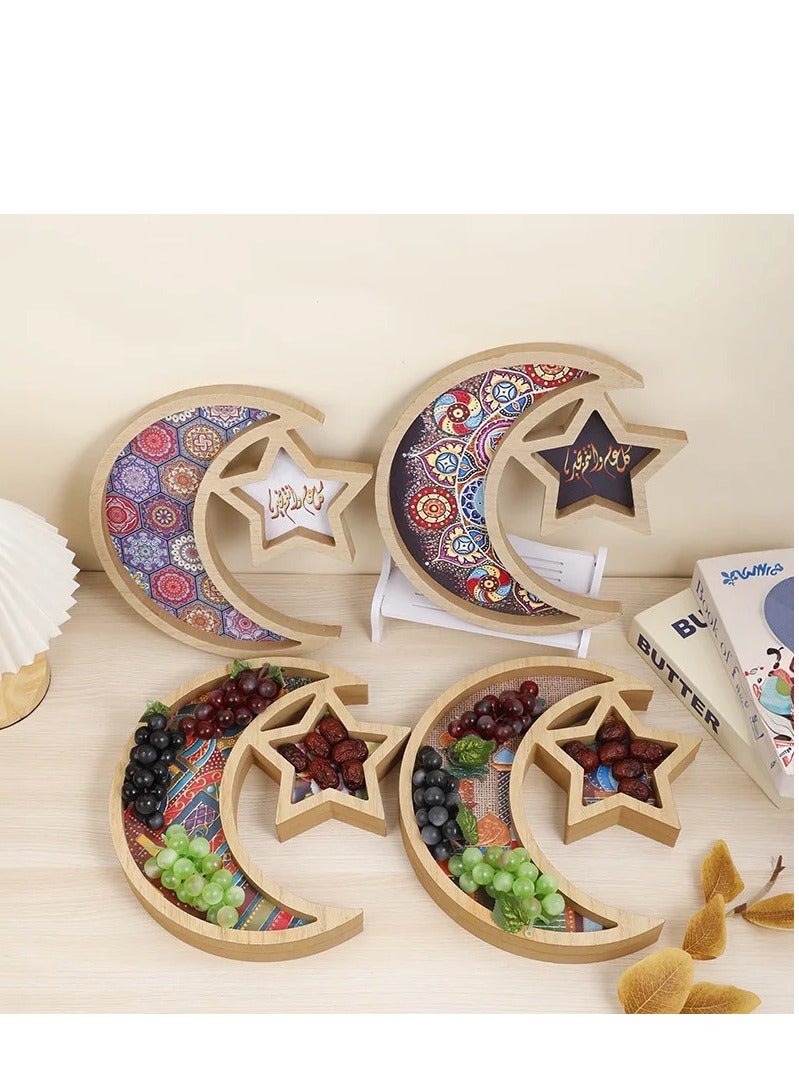 2025 Moon Star Shape Wooden Pastry Tray Family Ramadan Party Decoration Blue Color  - Image 4