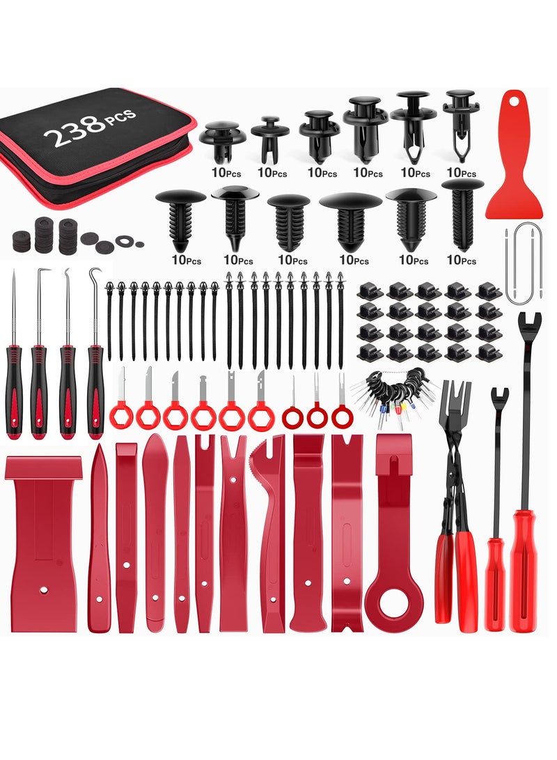 Excefore 238 قطعة أداة إزالة الزخارف ، مجموعة مشبك تثبيت دبابيس الدفع للسيارات ، أداة إزالة طرف المشبك السريع ، مشابك كابل لاصقة ، مجموعة أدوات رفع لإزالة لوحة السيارة وراديو السيارة ، كماشة مشبك السيارة - Image 1