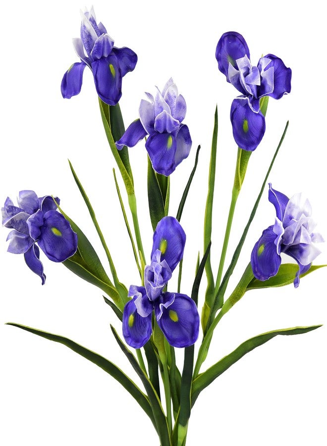 FiveSeasonStuff 6 Long-Stem Real Touch Artificial Purple Irises – Realistic Faux Flowers for Home Décor, Wedding Bouquets, Centerpieces & Floral Arrangements - Image 1