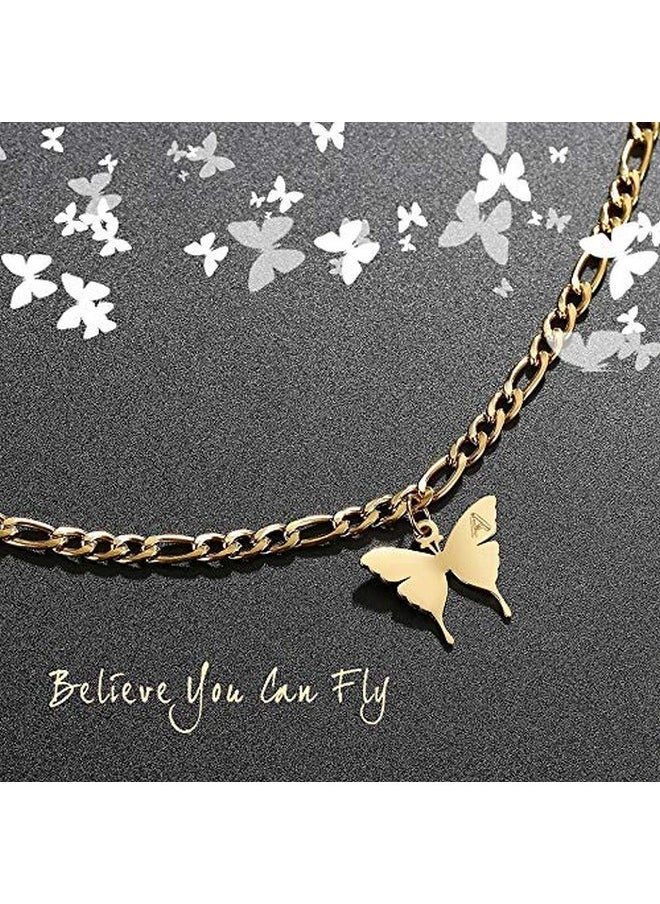 TONY & SANDY - Initial Ankle Bracelets For Women Figaro Chain Butterfly Gold Anklet Waterproof Adjustable Summer Beach Foot Jewelry Personalized Gifts For Women Presents, I - Image 1