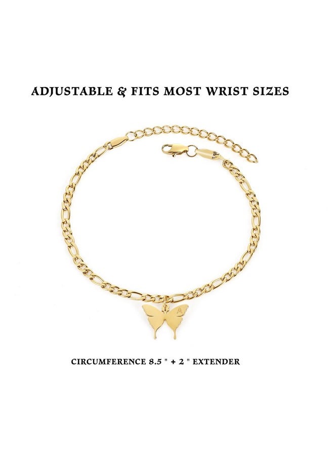 TONY & SANDY - Initial Ankle Bracelets For Women Figaro Chain Butterfly Gold Anklet Waterproof Adjustable Summer Beach Foot Jewelry Personalized Gifts For Women Presents, I - Image 1