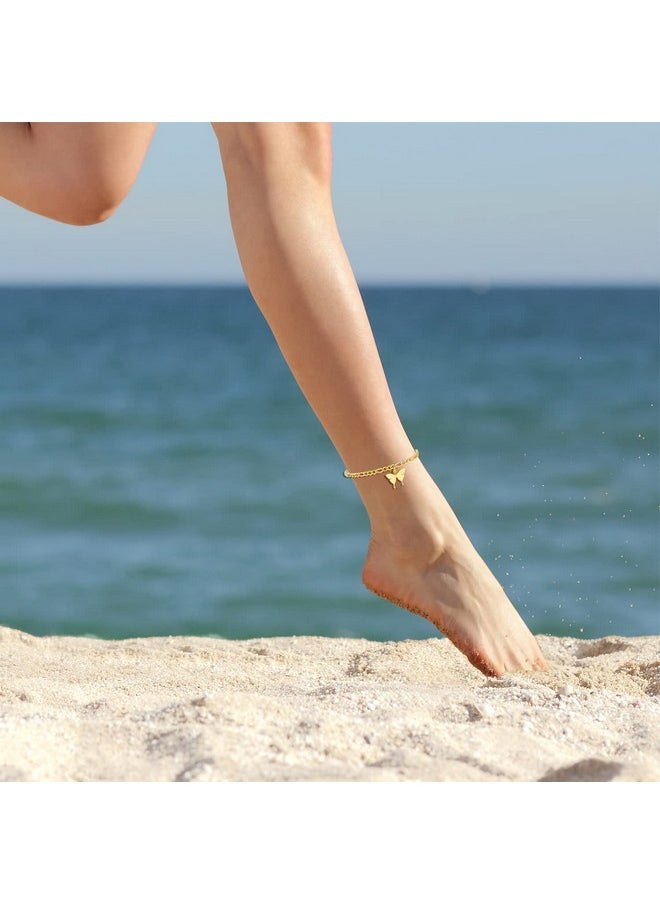 TONY & SANDY - Initial Ankle Bracelets For Women Figaro Chain Butterfly Gold Anklet Waterproof Adjustable Summer Beach Foot Jewelry Personalized Gifts For Women Presents, I - Image 1