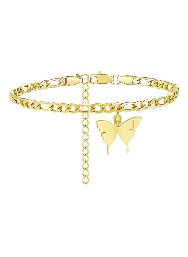 TONY & SANDY - Initial Ankle Bracelets For Women Figaro Chain Butterfly Gold Anklet Waterproof Adjustable Summer Beach Foot Jewelry Personalized Gifts For Women Presents, I - Image 1