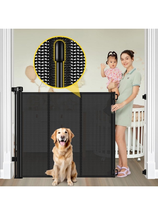 Bingguz Reinforced 42” Extra Tall Retractable Baby Gates with Rods, Extends up to 60” Wide, Tall Retractable Dog Gate for Doorways Prevent Crawling Through Mesh Pet Gate Indoor Outdoor, Black - Image 1