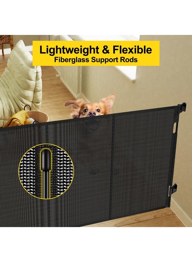 Bingguz Reinforced 42” Extra Tall Retractable Baby Gates with Rods, Extends up to 60” Wide, Tall Retractable Dog Gate for Doorways Prevent Crawling Through Mesh Pet Gate Indoor Outdoor, Black - Image 3