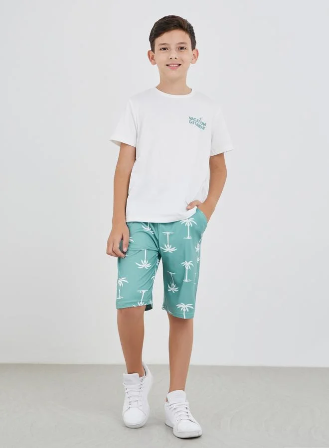 ستايلي Styli Slogan Print Short Sleeve T-Shirt and Shorts Set