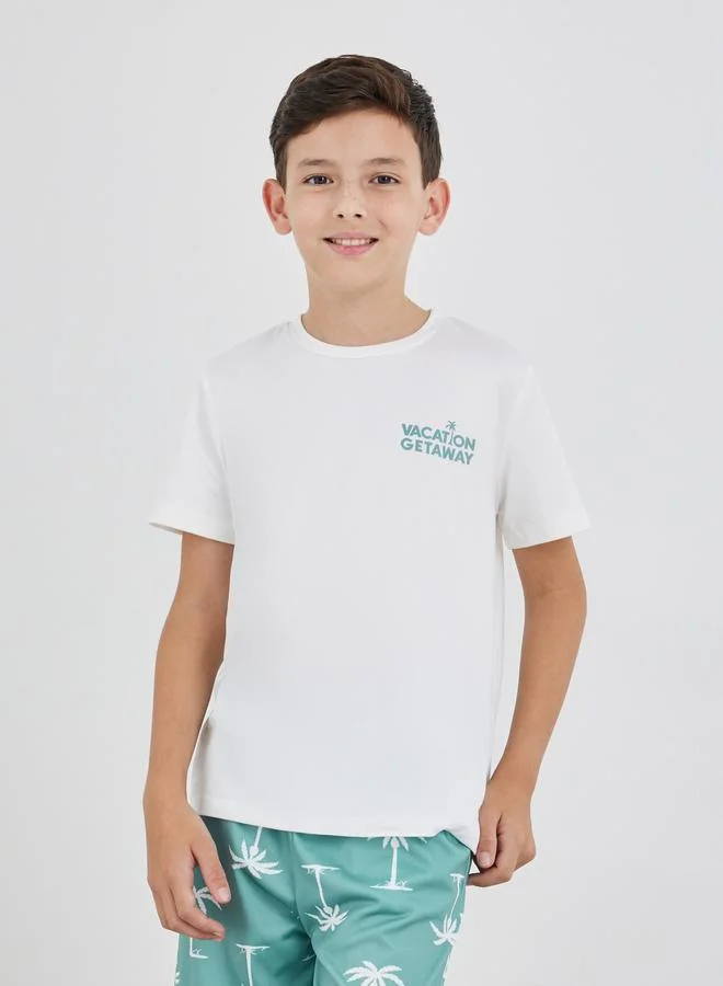 ستايلي Styli Slogan Print Short Sleeve T-Shirt and Shorts Set