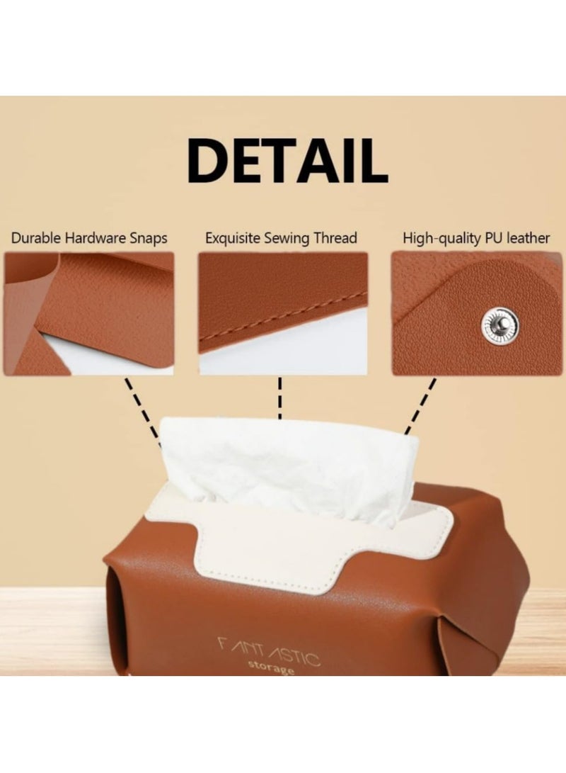 CMGTYYD. 【خامة ممتازة】غطاء علبة المناديل مصنوع باستخدام جلد عالي الجودة ويمكن طيه واستعادته إلى شكله الأصلي عند الاستخدام. - Image 2