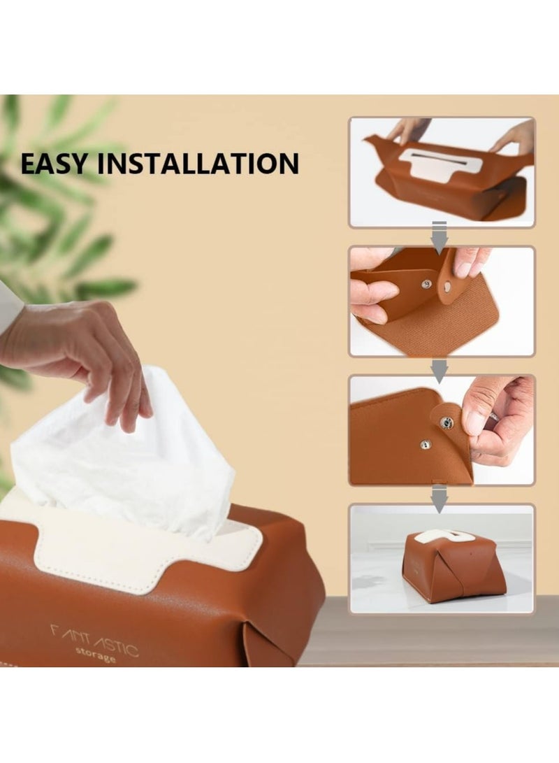 CMGTYYD. 【خامة ممتازة】غطاء علبة المناديل مصنوع باستخدام جلد عالي الجودة ويمكن طيه واستعادته إلى شكله الأصلي عند الاستخدام. - Image 3