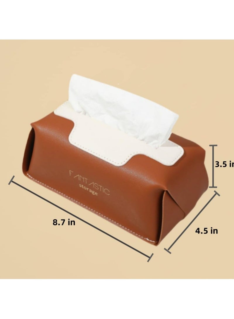 CMGTYYD. 【خامة ممتازة】غطاء علبة المناديل مصنوع باستخدام جلد عالي الجودة ويمكن طيه واستعادته إلى شكله الأصلي عند الاستخدام. - Image 5