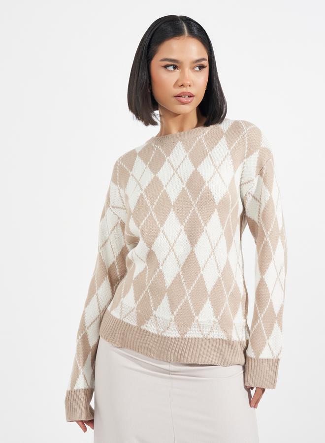 Styli Regular Fit Regular Length Argyle Pattern Sweater  - Image 1