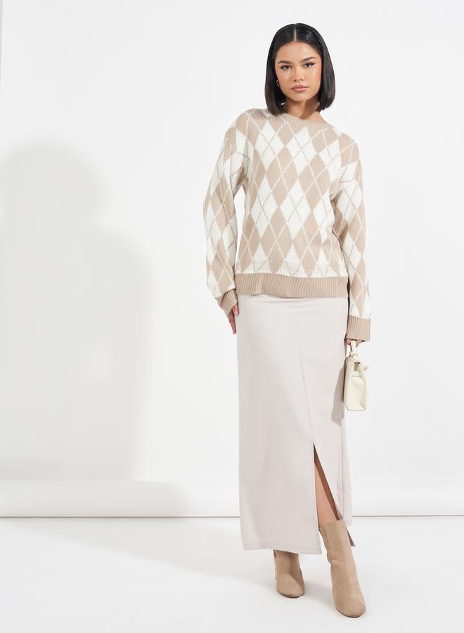 Styli Regular Fit Regular Length Argyle Pattern Sweater  - Image 2