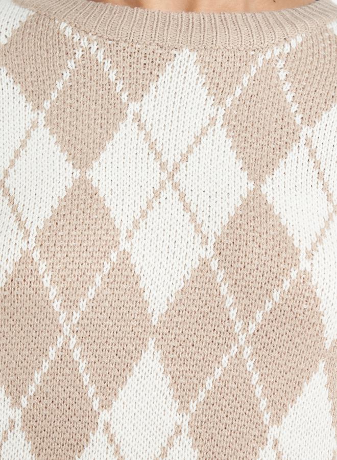 Styli Regular Fit Regular Length Argyle Pattern Sweater  - Image 3