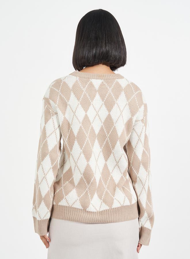 Styli Regular Fit Regular Length Argyle Pattern Sweater  - Image 4