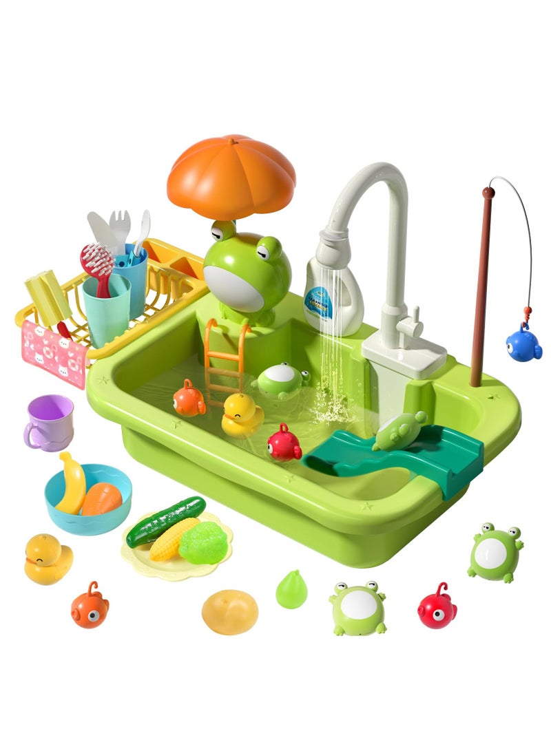 شو وو العب بالوعة مع المياه الجارية، ألعاب حوض المطبخ مع صنبور كهربائي مطور، العب ملحقات ألعاب المطبخ، ألعاب الصيد العائمة على حمام السباحة للعب في الماء، لعبة لعب الأدوار للأطفال في غسالة الأطباق - Image 1