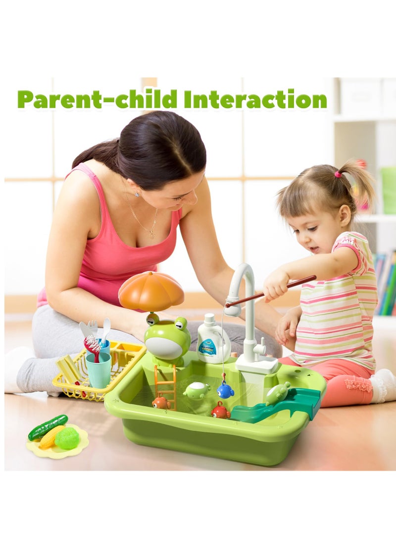 شو وو العب بالوعة مع المياه الجارية، ألعاب حوض المطبخ مع صنبور كهربائي مطور، العب ملحقات ألعاب المطبخ، ألعاب الصيد العائمة على حمام السباحة للعب في الماء، لعبة لعب الأدوار للأطفال في غسالة الأطباق - Image 2