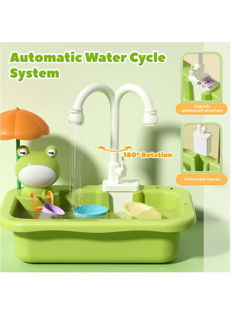 شو وو العب بالوعة مع المياه الجارية، ألعاب حوض المطبخ مع صنبور كهربائي مطور، العب ملحقات ألعاب المطبخ، ألعاب الصيد العائمة على حمام السباحة للعب في الماء، لعبة لعب الأدوار للأطفال في غسالة الأطباق - Image 3