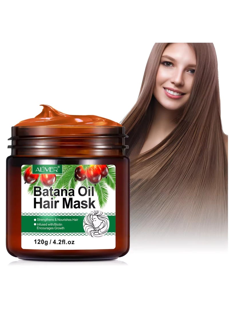 ALIVER 120 جرام قناع الشعر بزيت باتانا للإصلاح العميق، زيت باتانا يقوي ويغذي قناع الشعر المعالج العميق بالبيوتين وزيت الشعر لإصلاح الشعر الجاف التالف والمجعد لجميع أنواع الشعر - Image 1