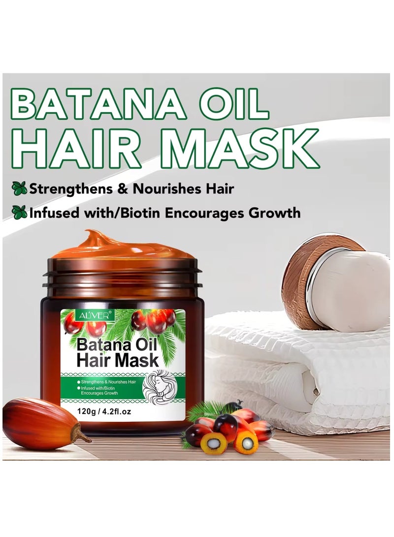 ALIVER 120 جرام قناع الشعر بزيت باتانا للإصلاح العميق، زيت باتانا يقوي ويغذي قناع الشعر المعالج العميق بالبيوتين وزيت الشعر لإصلاح الشعر الجاف التالف والمجعد لجميع أنواع الشعر - Image 2