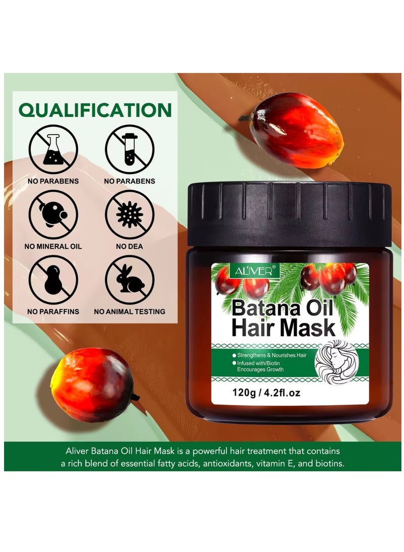 ALIVER 120 جرام قناع الشعر بزيت باتانا للإصلاح العميق، زيت باتانا يقوي ويغذي قناع الشعر المعالج العميق بالبيوتين وزيت الشعر لإصلاح الشعر الجاف التالف والمجعد لجميع أنواع الشعر - Image 3