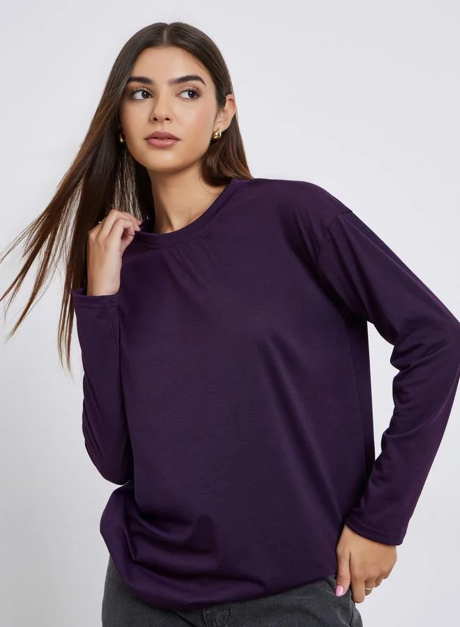 Styli Women Purple Solid Dropped Shoulder Oversized T-Shirt