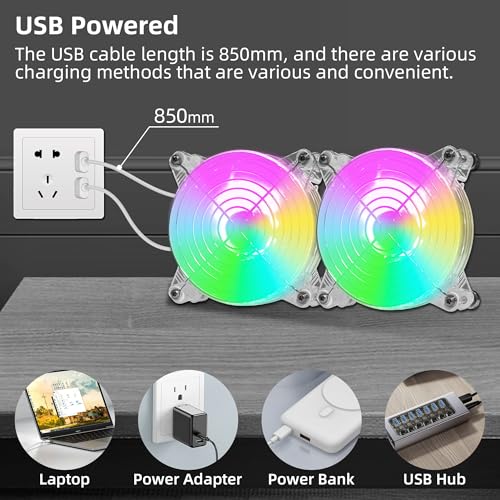 AMCHIXIN 2PACK 120mm 4.72" PC 5V USB Small Fans with Magnetic Screws Quiet Colorful LED Cooling Fans for Mini PC Router Cabinet Play Station A/V Equipment Tablet TV Ventilation and More - Image 4