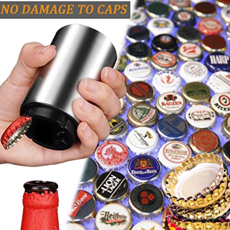 2PCS Pop-the-Top Beer Bottle Opener, Metal Automatic Magnetic Glass Bottle Cap Openers, Wine Bartender Tool Cap Catcher for Bar, Party, Wine Ceremony, Restaurant Household Utensils, Easy to Use-Silver - Image 5