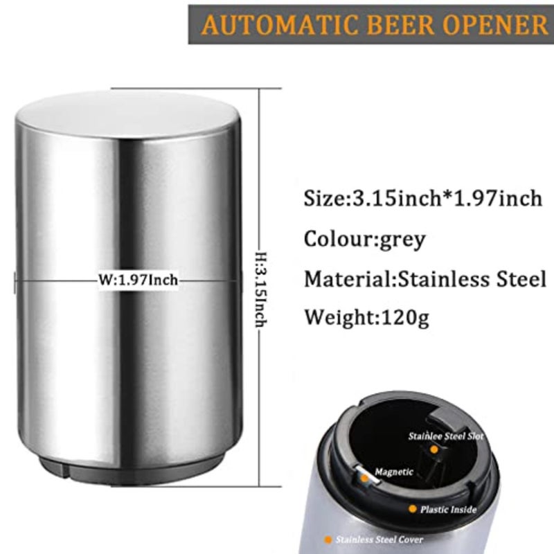 2PCS Pop-the-Top Beer Bottle Opener, Metal Automatic Magnetic Glass Bottle Cap Openers, Wine Bartender Tool Cap Catcher for Bar, Party, Wine Ceremony, Restaurant Household Utensils, Easy to Use-Silver - Image 2