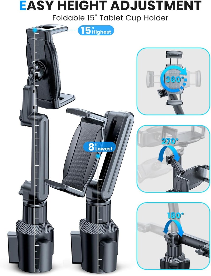 eSamcore Tablet Holder For Car - Cup Holder Car Mount With 1.57" Depth Large Clamp 15" Height Adjustable For 6"-12.9" Cell Phone, iPhone, iPad Stand Travel Accessories - Image 4