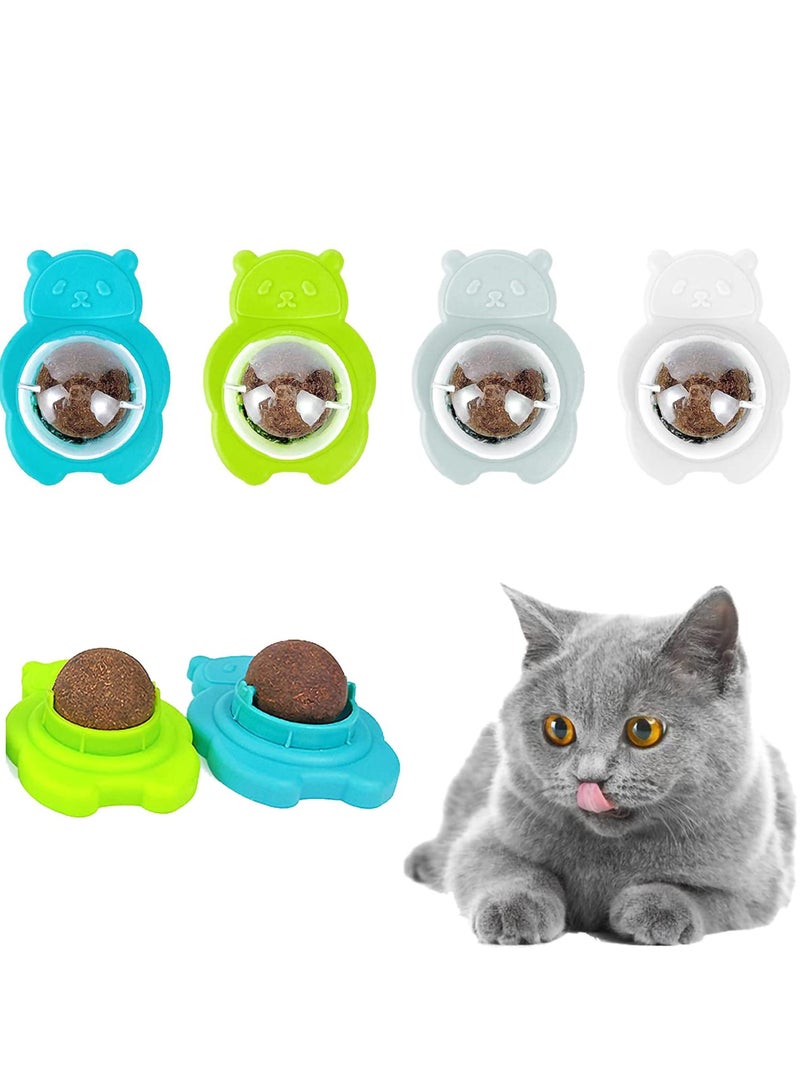 KASTWAVE 4 Pcs Catnip Ball Toy, Pure Natural Mint Leaves Rotating Interactive Cat Toys Cat Hair Ball Removal Toys Can Be Stuck on the Wall Safe and Healthy Kitten Chew Toys Teeth Cleaning Cat Supplies - Image 1