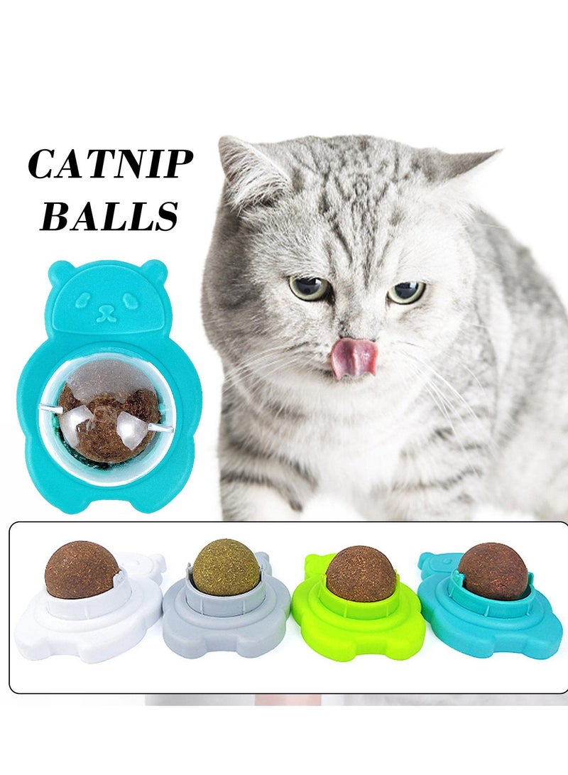 KASTWAVE 4 Pcs Catnip Ball Toy, Pure Natural Mint Leaves Rotating Interactive Cat Toys Cat Hair Ball Removal Toys Can Be Stuck on the Wall Safe and Healthy Kitten Chew Toys Teeth Cleaning Cat Supplies - Image 3