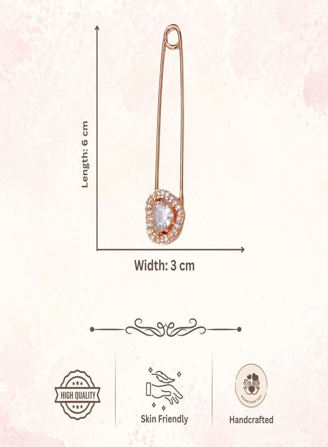 ACCESSHER Women's & Girls Rose Gold-Plated Heart Shape American Diamond Safety Pin Brooch, Decorative Saree and Hijab Pin, Elegant Saree Pleats, Pallu & Dupatta Accessory - Image 5