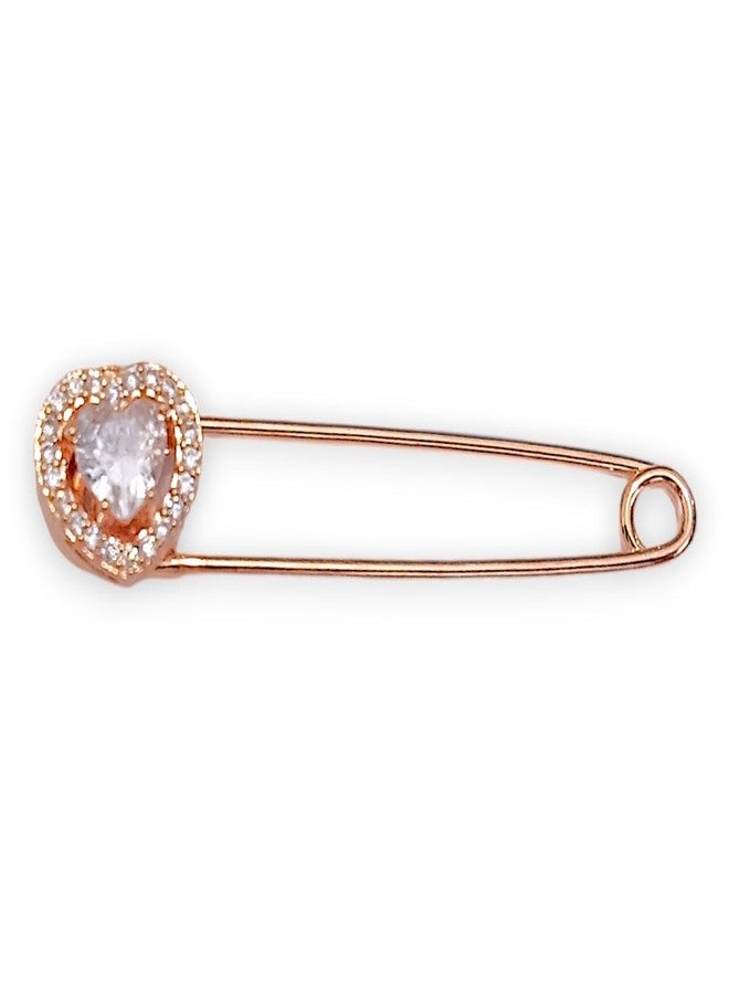 ACCESSHER Women's & Girls Rose Gold-Plated Heart Shape American Diamond Safety Pin Brooch, Decorative Saree and Hijab Pin, Elegant Saree Pleats, Pallu & Dupatta Accessory - Image 1